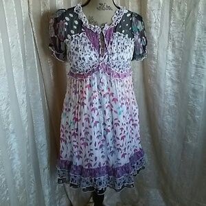 Luluvia Boho Floral Peasant Silk Dress